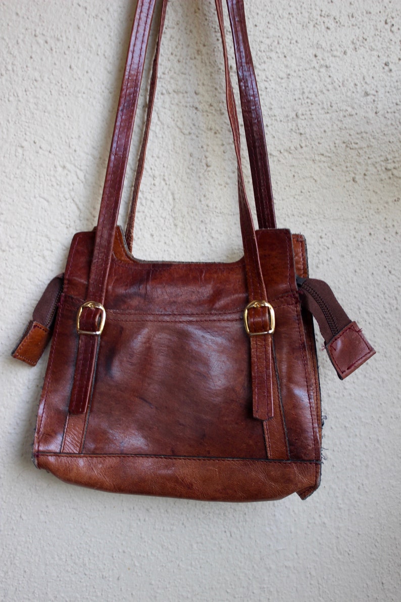 BOHO PURSE, vintage 60s 70s fashion, brown leather bag hippie image 1