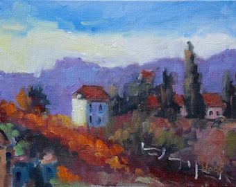 TUSCANY GLOW, Italy, original oil painting landscape