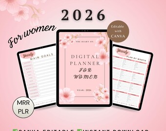 Digitaler Planer 2026 | iPad und Android Kalender | Bearbeitbare Canva Vorlage | PLR & MLR Rechte