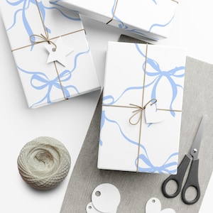 Elegant Blue Ribbon Gift Wrap Paper, Decorative Wrapping Paper, Wedding, Birthday, Baby Shower, Seasonal Gift Wrap