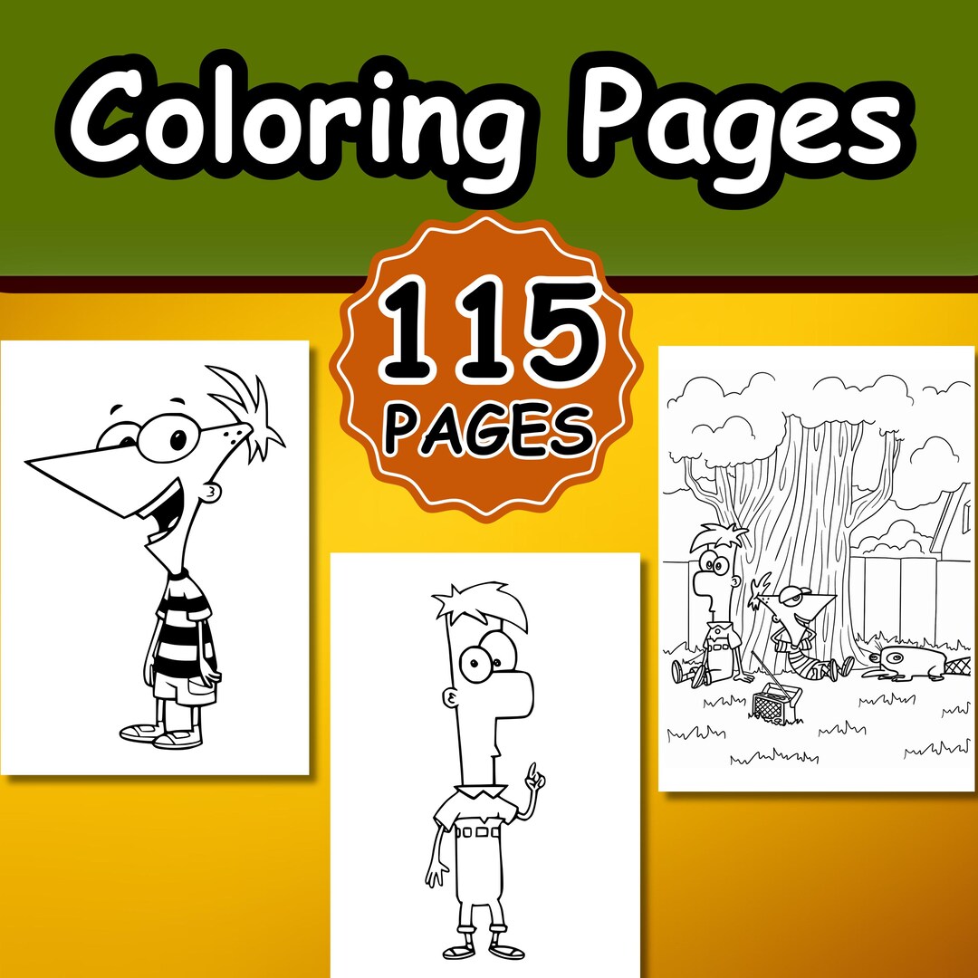 115 Pages Phineas and Ferb Coloring Book Coloring Pages for Kids Digital Download Kids Coloring ...