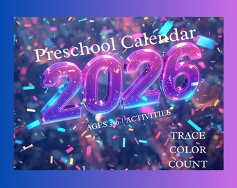 Calendário de Atividades Infantis 2026 para Imprimir | Calendário de Aprendizagem Pré-escolar para Crianças de 3 a 6 Anos | Atividades Divertidas Mensais