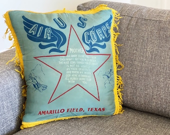 Vintage U.S. Air Corps Souvenir Pillow Cushion Case (1940s)