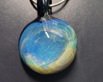 Handmade Glass Blue Sparkle Swirl Pendant