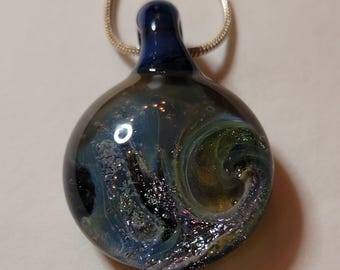 Swirly Dichroic Handmade Glass Pendant with Chain