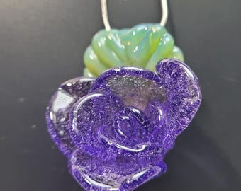 Maybe It Was The Roses Handblown Glass Rose Pendant Necklace Handmade By FireGoddess Glass - Free Shipping