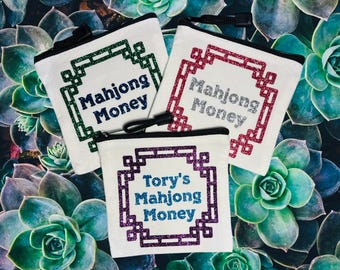 Mahjong Coin Pouch - Small Canvas Glitter Bag for Mahjong Lovers - Optional Personalization