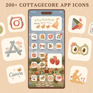 Cottagecore App Icons: 200+ Hand-Drawn iOS + Android Theme (Digital Download)