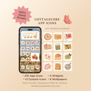 Cottagecore App Icons: 200+ Hand-Drawn iOS + Android Theme (Digital Download)