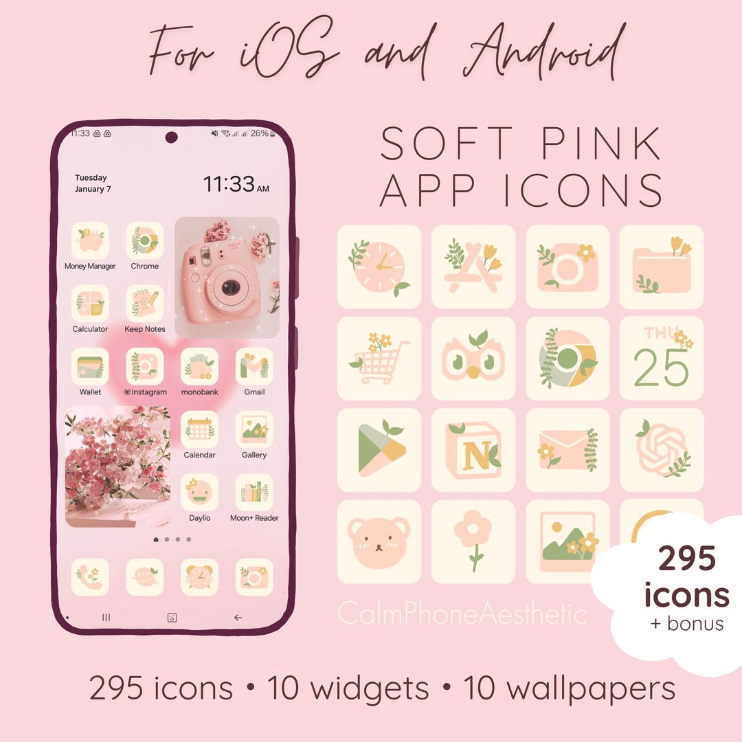 Pastel Pink App Icons: Kawaii Ios Home Screen Theme (digital