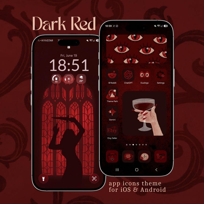 Red Ios Phone Icon Hand Drawn Dark App Icon - Etsy