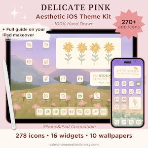 Delicate Pink iOS Theme Kit, iPad Homescreen Icons (Digital Download)