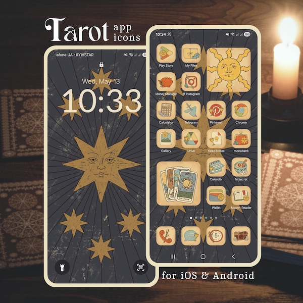 Tarot App Icons, Icon Pack iOS and Android, Transparent App Icons, Magical Homescreen Theme