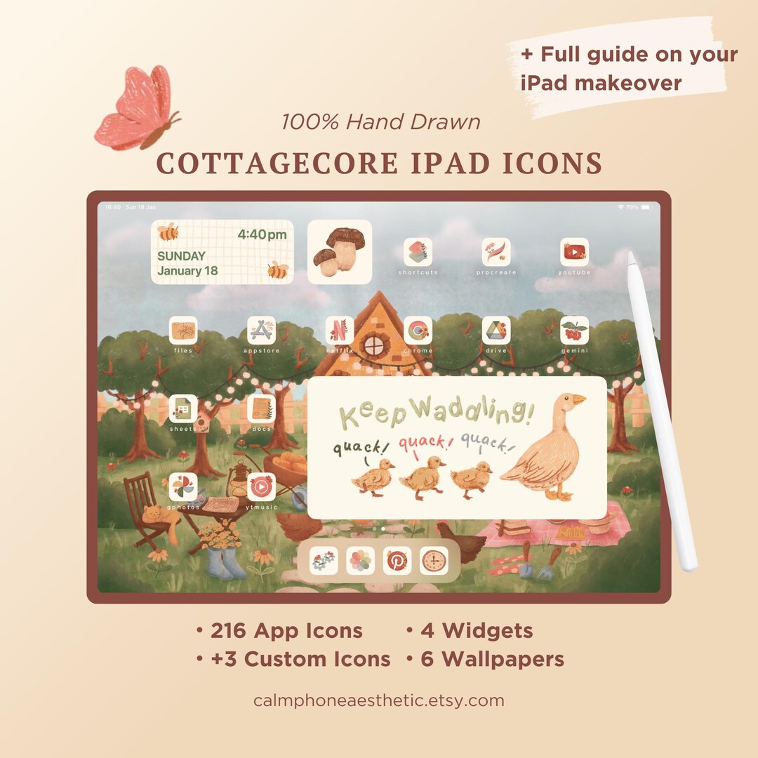 Cottagecore iPad App Icons, Hand-drawn, 200+ Icons + Full Setup Guide ...