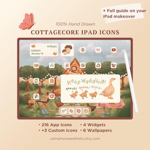 Cottagecore iPad App Icons, Hand-Drawn, 200+ Icons + Full Setup Guide