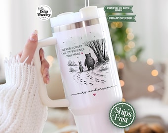 Teacher 40oz Tumbler, Never Forget the Difference You Make Tumbler, Personalized Teacher Gift With Handle, Thank You Teacher Travel Cup T-02