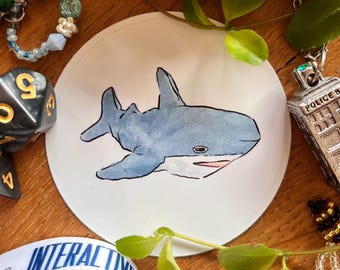 Pegatina de tiburón Blahaj (5 cm), redonda, autodibujada