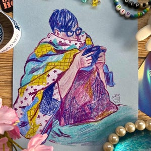 amazingphil phanart print a5 - cute phil lester blue sweater digital fanart artprint