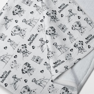 Dalmatian Dog Blanket, Velveteen Plush Blanket, Minimalist Line Art, Black and White Dog Pattern, Holiday Gifts