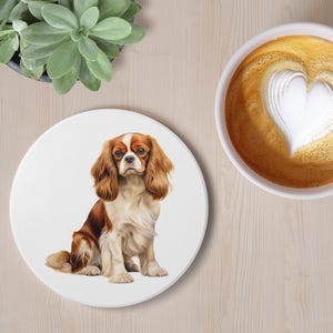 King Charles Ceramic Coaster - Round or Square, Drink Coaster, Dog Lover Gift, Home Decor, Pet Coaster, Housewarming Gift