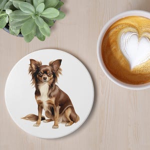 Chihuahua Ceramic Coaster, Dog Lover Gift, Pet Owner Decor, Drink Coaster, Home Office Accessories