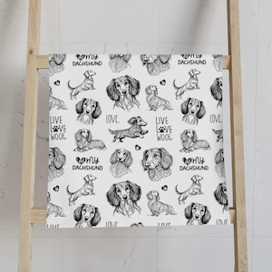 Dachshund Hand Towel - Cute Puppy Kitchen Towel, Doxie Lover Dishcloth, Wiener Dog Bathroom Decor, Pet Owner Gift, Animal Tea Towel