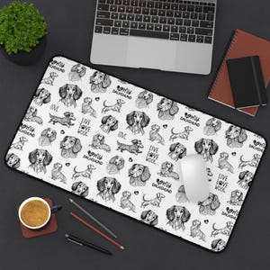 Dachshund Dog Desk Mat - Cute Puppy Office Decor, Gamer Mouse Pad, Animal Lover Work Gift, Non-Slip Writing Surface, Rectangle Desk