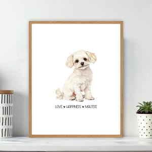 Love Happiness Maltese Modern Dog Wall Art Poster, Dog Lover Gift, Minimalist Pet Decor, Dog Quote Print for Home or Office