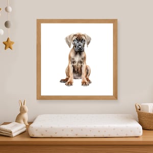 Great Dane Puppy Nursery Poster, Gender Neutral Dog Wall Art for Baby Room Decor, Baby Shower Gift, Dog Lover Nursery Print