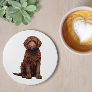 Goldendoodle Ceramic Coaster, Dog Lover Gift, Pet Owner Decor, Drink Coaster, Home Office Accessories