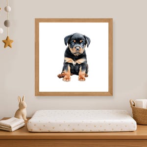 Rottweiler Puppy Nursery Poster, Gender Neutral Dog Wall Art for Baby Room Decor, Baby Shower Gift, Dog Lover Nursery Print