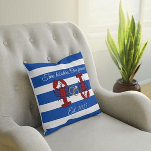 Lobster Love Cushion, Nautical Home Decor, Wedding Anniversary Gift, Lobster Themed Throw Pillow, Coastal Living Accent Pillow