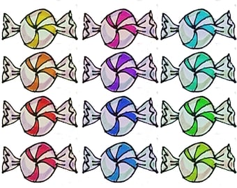 Candy clipart,  hand drawn candies, clip art, set of 12 different colored candies, rainbow colored candy, colorful candy clip art