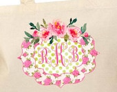 Bridesmaid Bags, Personalized Bridesmaid Gift, Watercolor Floral bag, Bride Tribe Matching Totebags, Canvas Totebag, Monogrammed cotton tote