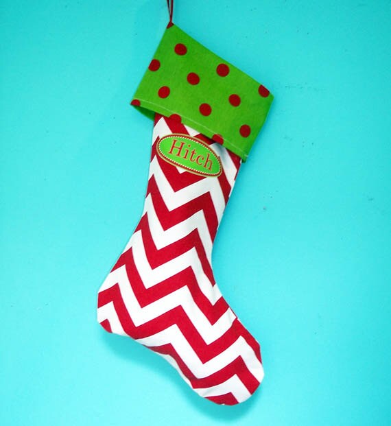 Items similar to CHRISTMAS STOCKING, PERSONALIZED, Red Chevron, Custom ...