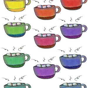 Clipart de cacao dessiné à la main, Clipart de griffonnages d’hiver, Ensemble de 11 tasses de cacao de couleurs différentes, parfait pour le scrapbooking, la fabrication de cartes