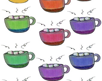 Hand Drawn Cocoa Clipart, Winter Doodles Clipart, Set of 11 different colored mugs of cocoa, perfect for scrapbooking, card making