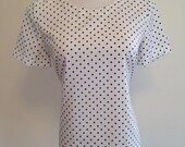 Vintage Black & White Polka Dot Buttonback Silky Shirt Small S / Medium M