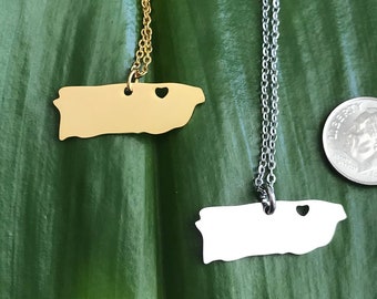 Puerto Rico Map Necklace: Gold Plated Stainless Steel Pendant