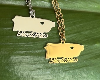 Puerto Rico Map Pendant Necklace: Stainless Steel Boricua Jewelry