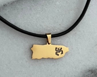 Puerto Rico Pendant with Coqui Taino made of Stainless Steel, Puerto Rico  Leather Cord Necklace, Coqui Taino Leather Necklace