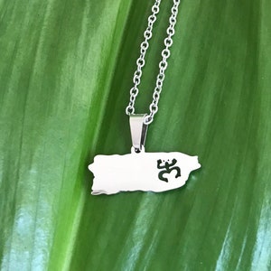 Puerto Rico with Coqui Taino Pendant and Chain, Gold or Silver Stainless Steel, Choose Length