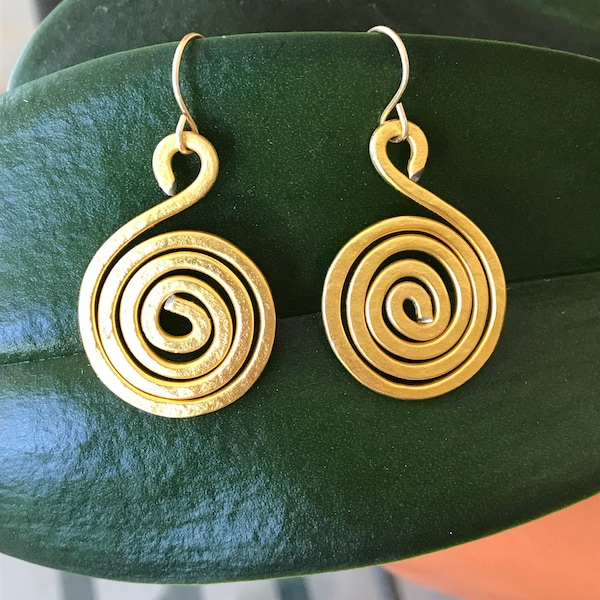 Spiral Earrings Dangle, Hammered Metal, Women Earrings, Gifts for Her, Appreciation Gift, Vortex Earrings, Lightweight Earrings