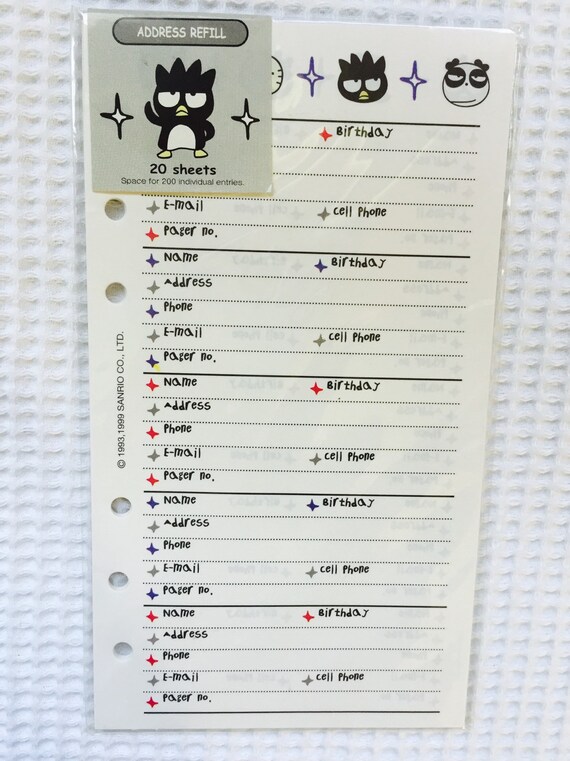badtz maru sanrio address phone book refill pages etsy
