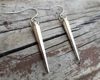 Silver Spike Dangle Earrings: Unisex Punk Rock Jewelry