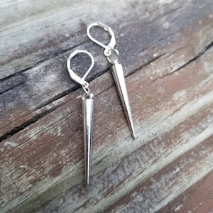 Silver Spike Dangle Earrings: Punk Rock Edgy Jewelry