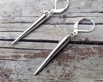 Silver Spike Dangle Earrings: Punk Rock Edgy Jewelry