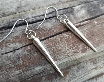 Silver Spike Dangle Earrings: Punk Rocker Jewelry
