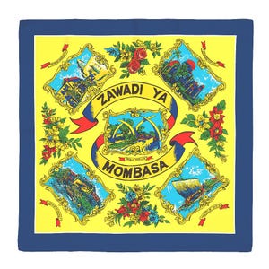 Vintage 60s Original viscose scarf Souvenir from Africa Mombasa, 76 x 82 cm