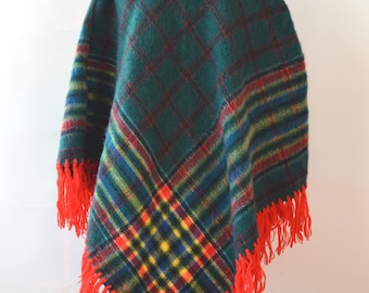 Vintage 1970s Wool Poncho With Fringe, Green Plaid Boho Cape - Etsy